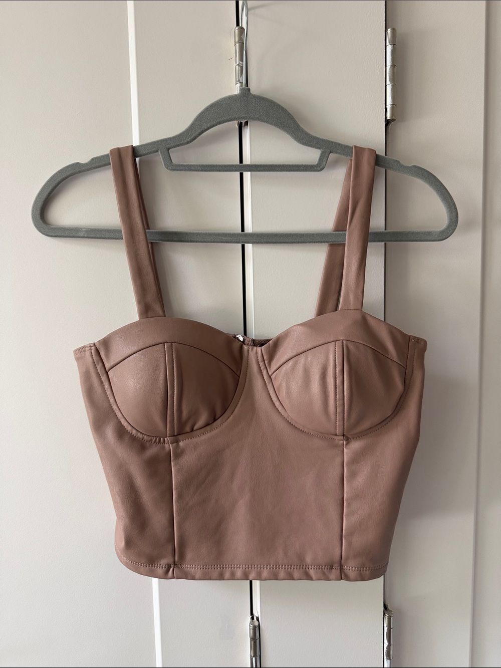 Shinestar Mauve Brown Faux-Leather Bustier Crop Top
